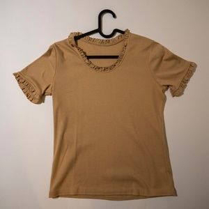Vintage 1970s Tan Top with Ruffled Collar and Sleeves